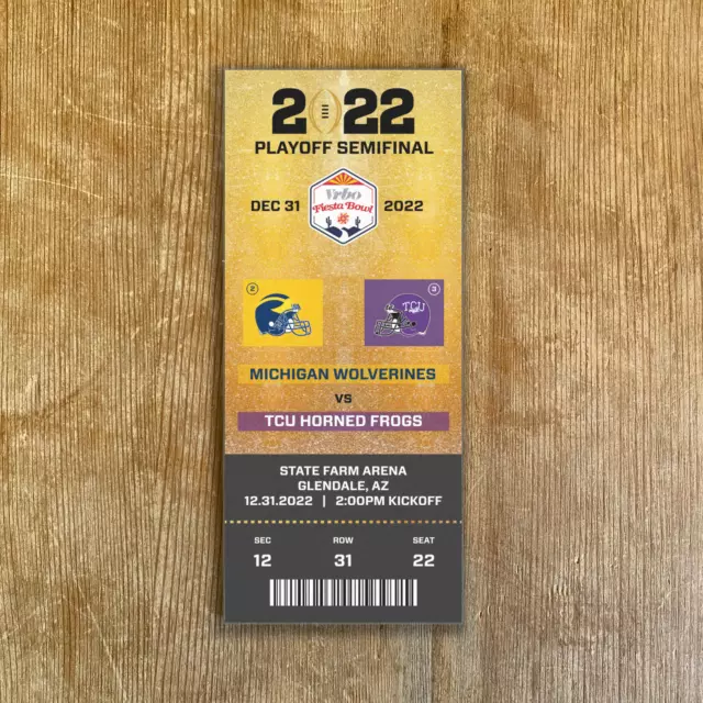 Michigan vs TCU 2022 FIESTA BOWL 12/31/22 Ticket Stub Customizable Any Seat Michigan vs TCU 2022 FIESTA BOWL 12/31/22 Ticket Stub Customizable Any Seat