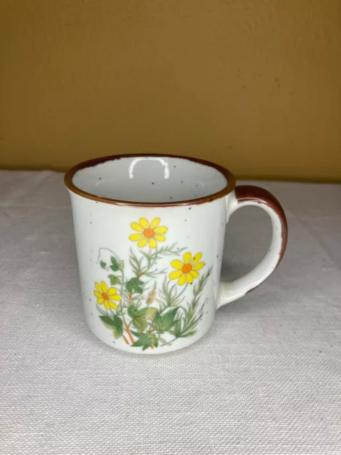 Vintage 1960s-1970s Brown Speckled Stoneware Wildflower Mug Stackable