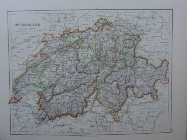 1914 Map ~ Switzerland Luzernbern Grisons Walais Zurich Vaud Geneva Vaud