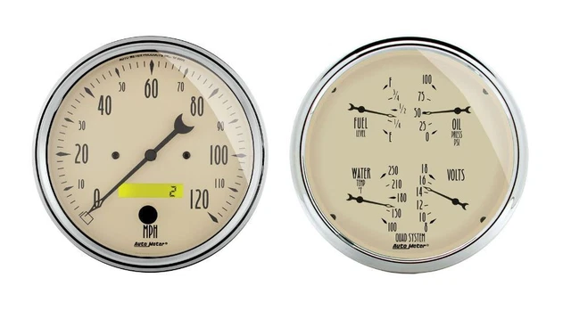 Autometer 1803 Antique Beige Gauge Kit, 2 Pc., Quad & Speedometer, 5"