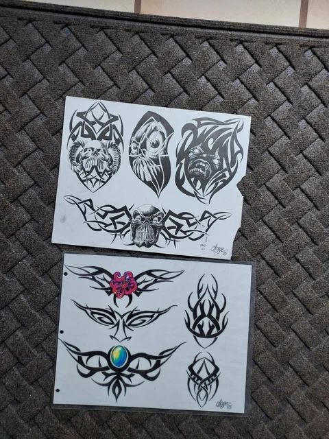 Lote de 2 hojas vintage de láminas flash para tatuajes Sage 95