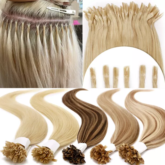 100% Real Remy Hair Nail U Tip Glue Human Hair Extensions Keratin Pre Bonded US