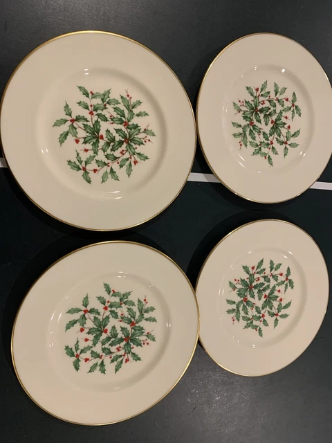 SET 4 LENOX china HOLIDAY Presidential special pattern Coupe Salad Plates 8-1/8"