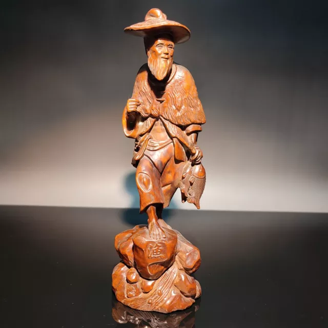 vintage wooden statue chinese figurines carved fisherman office home decor gifts