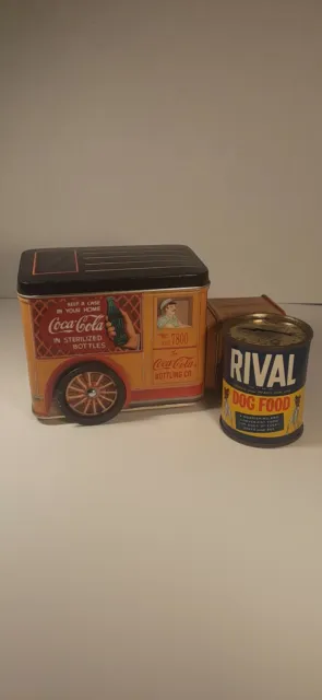 Coca-Cola Truck Tin & Rival Dog Food Bank Vintage Collectables LOT OF 2
