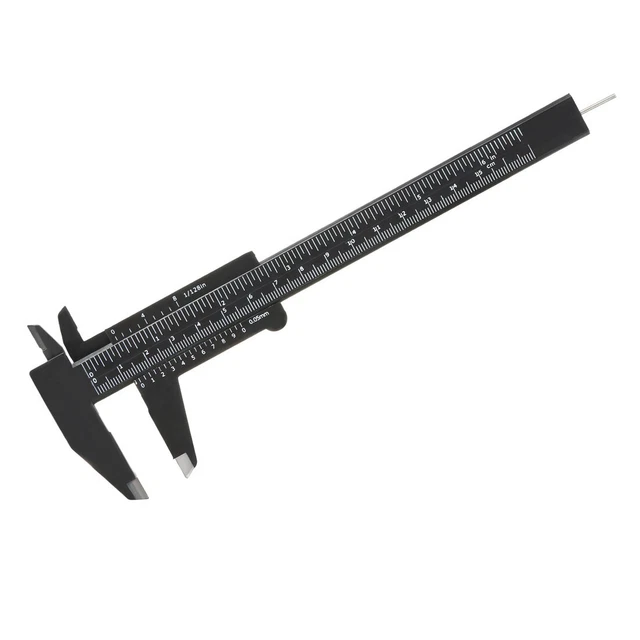 Vernier Caliper 150mm 6 Inch Metric Double Scale Plastic Ruler Black 2Pcs