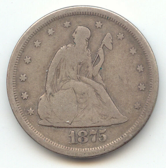 1875-S 20c Piece, Twenty-Cents, Nice VG