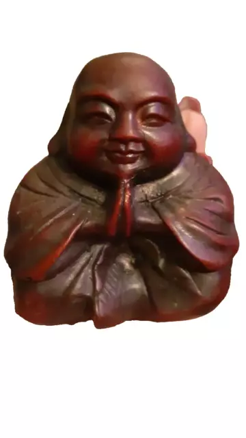 Buddhism Boxwood Wood Hand carved Maitreya Buddha Ruyi? style statue vtg old