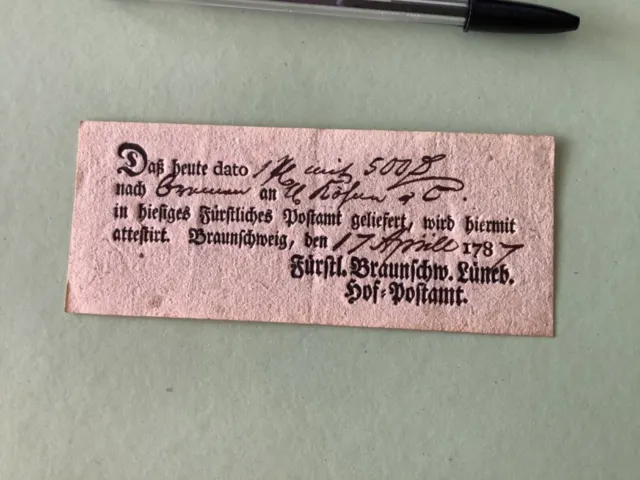 Germany Braunschweig 1787 postal note Ref A1587
