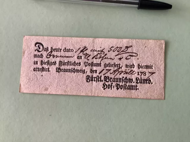 Germany Braunschweig 1787 postal note Ref A1587