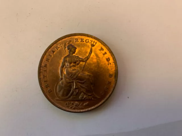 1858 Unc Victoria Copper Penny Ot No Ww On Truncation