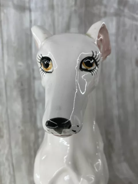 14” Whippet Dog Figurine White Ceramic Standing  Or Sitting Statue 3