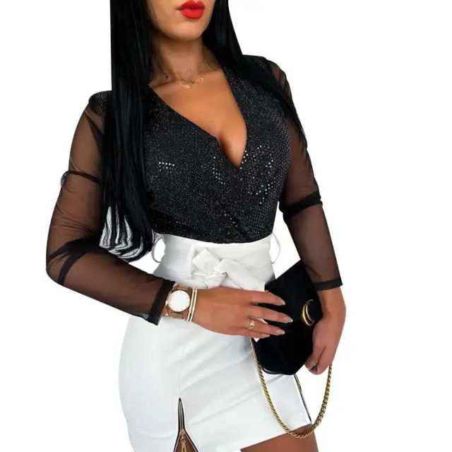 Women High Waisted PU Leather Skirt Zipper Wet Look Bodycon Mini Dress Clubwear 3