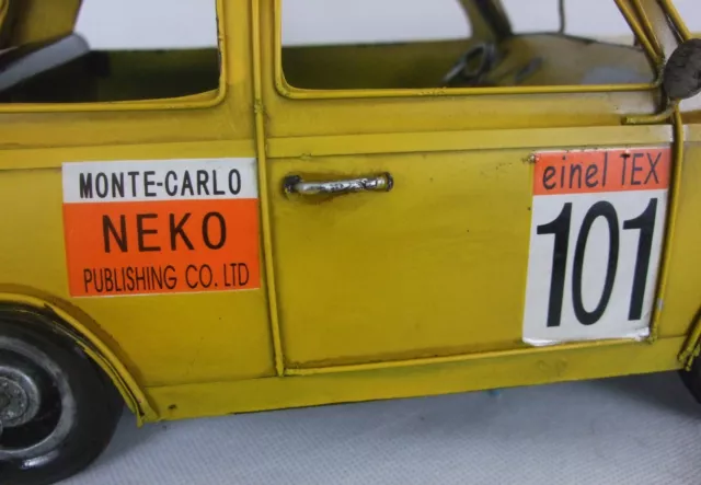 Tin Plate Model of a Yellow and White Racing Mini no:101 /Ornament /Gift 3