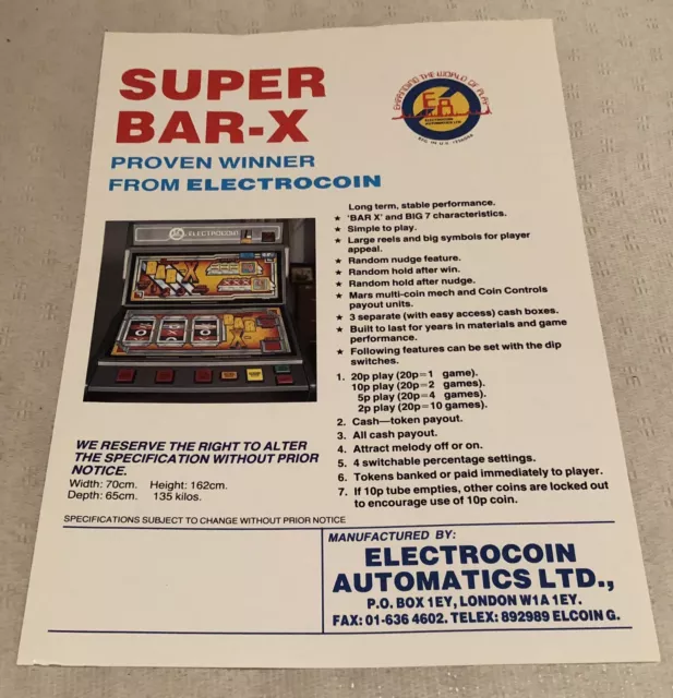 Electrocoin Super Bar-X Fruit Machine Flyer