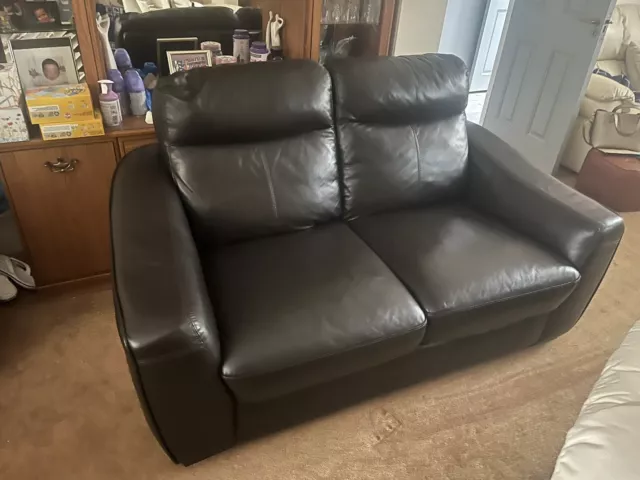 2 seater leather sofa brown