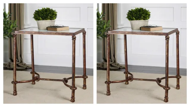 Two Warring Forged Iron Ancient Horse Bridles Inspired End Table Uttermost 24334
