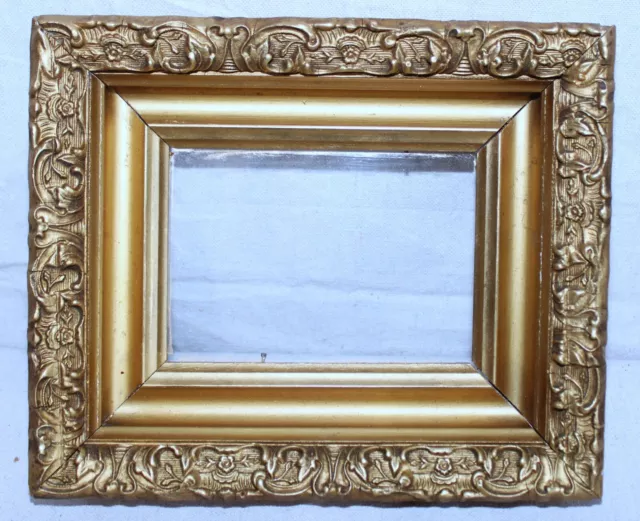 Rare Antique Miniature Fit 4 X 5" Wood Picture Frame Gesso Deep Ornate Gold Gilt