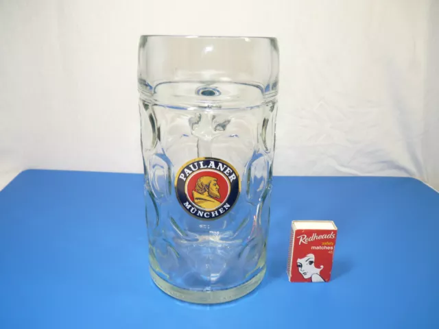 LARGE 1 Litre Heavy Glass PAULANER MUNCHEN Beer Stein GERMAN BREWERY Great Cond