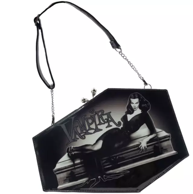 Kreepsville Vampira Black Patent Skull Kisslock Coffin Purse Shoulder Bag NWT