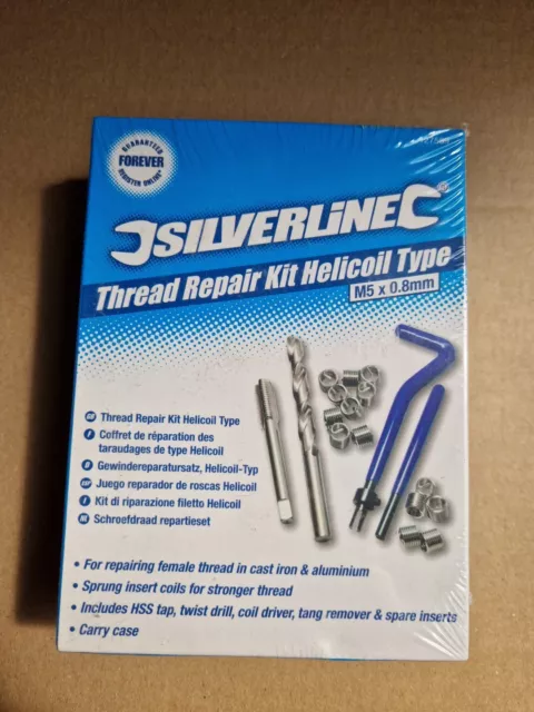 Thread Repair Kit M5X 0.8mm Kit Helicoil Type Silverline 127589