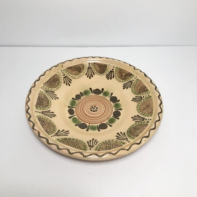 Hand Painted Brown Design Agyagipar Karcag Round Vintage Hungarian Wall Decor