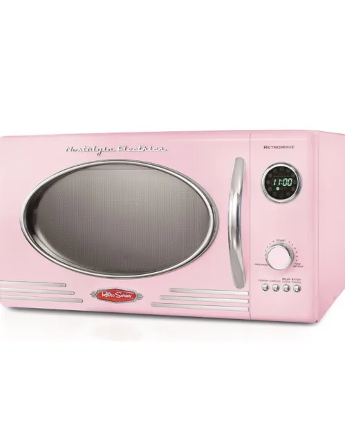 Retro Countertop Microwave Oven Large 800 Watts 0.9 Cu Ft Kitchen Appliance Pink