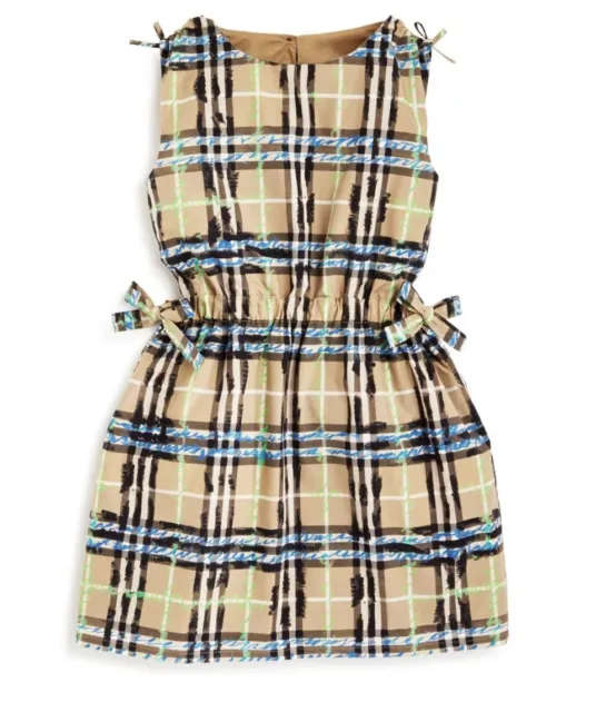 NEW $260 Burberry Girls “Candra” Scribble Checked Dress, Size 10Y/140cm