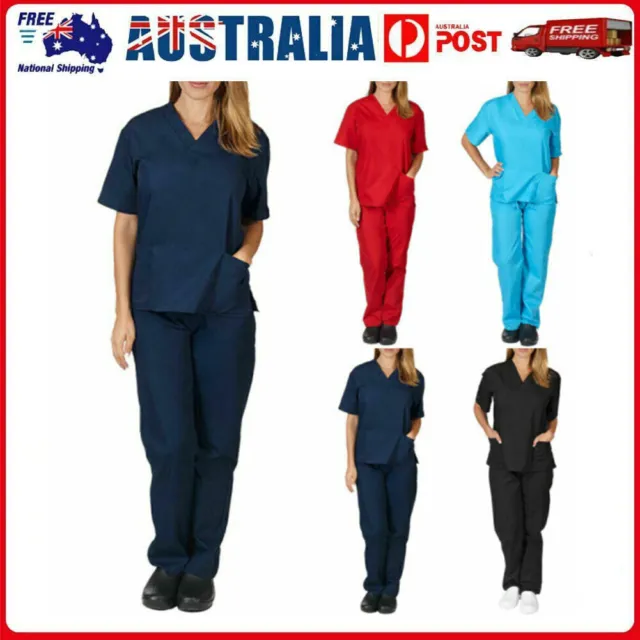 2Pcs/Set Womens Mens Nursing Medical Scrub Suit Doctor Nurse Uniform Tops Pants