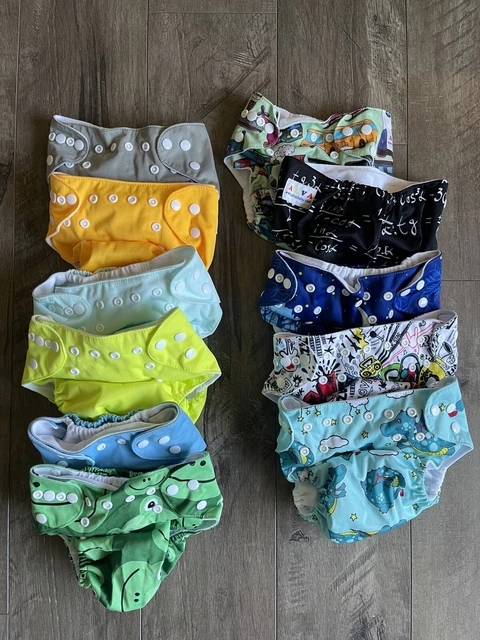 ALVA BABY Cloth Diapers ADJUSTABLE REUSABLE. 11 pairs. NEVER WORN.