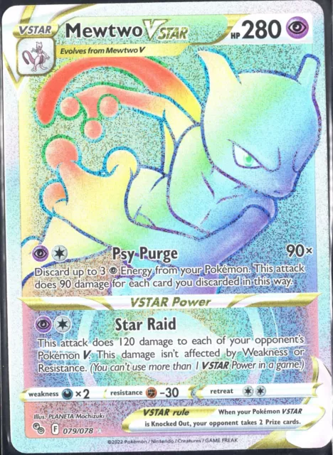  Mewtwo Vstar 079/078 - Pokemon Go - Secret Rare - Rainbow Card  : Toys & Games