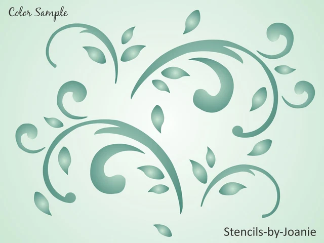Joanie Stencil Fancy Scroll Folk Art Tulip Flourish – 6" X 9" Blue Mylar, S57