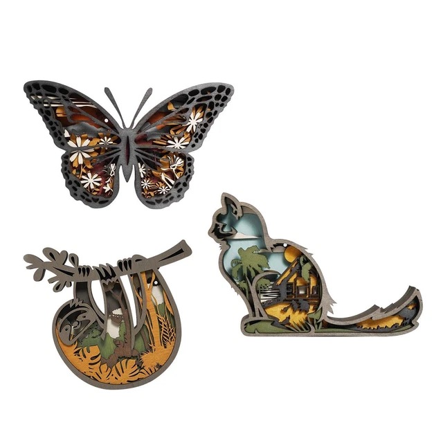 Statue en bois moderne Sculpture murale Animaux Figurines Collections Ornement