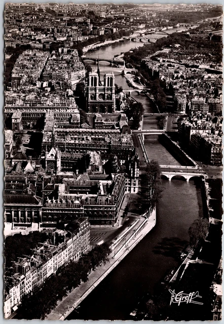 Vue Aerienne La Seine Rive Gauche De L'Ile Paris France Real Photo RPPC Postcard