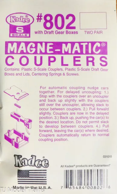 Kadee #802 (S Scale) Coupler w/Gear Box -- Black 2 Pair in pkg