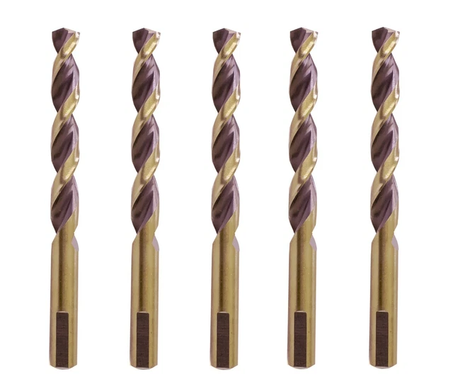 5Pcs 21/64" HSS Drill Bit Set Parabolic Flute Gold/Black Jobber 3 Flat Shank