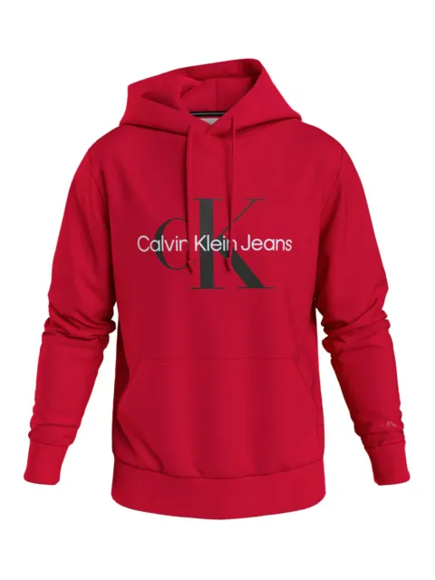 Calvin Klein Jeans felpa uomo con cappuccio e logo rossa