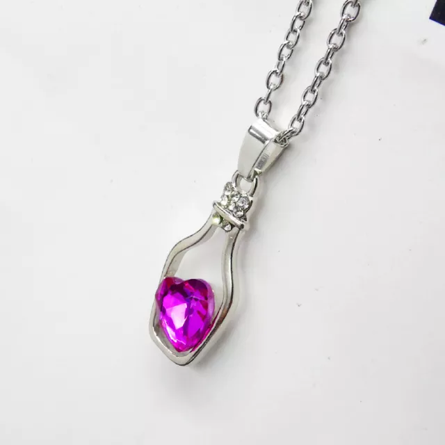 Beautiful Love Heart Wishing Bottle Pendant Chain Crystal Necklace Gift Jewelry