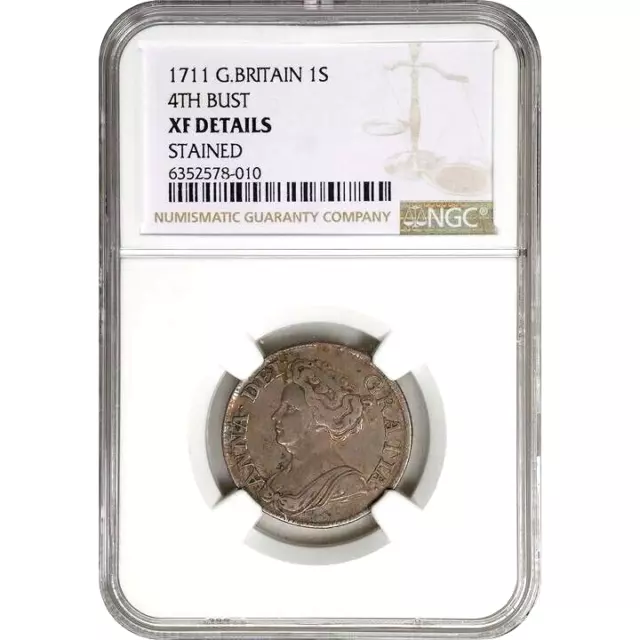 1711 Great Britain 1 Shilling, NGC XF Details - Stained, Anne, S-3618