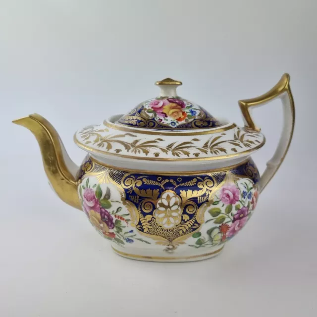 Fine Antique 19th Century Unmarked Spode? Teapot Painted With Flowers