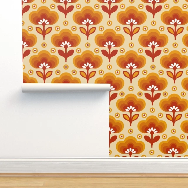Removable Water-Activated Wallpaper Ombre Retro Sixties