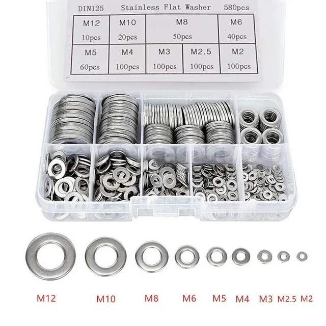 580pcs / Set 9 Tailles Acier Inoxydable Laveurs Assortiment Vis Voiture