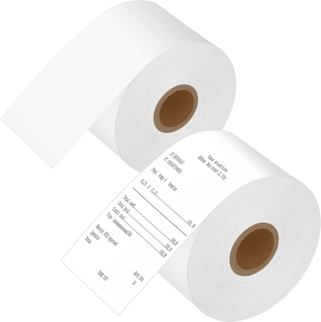 Nineleaf 2 Roll Non-Adhesive White Continuous Receipt Paper POS Thermal Label C