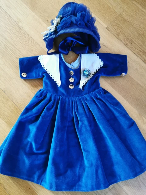 Ensemble Ancienne Robe velours et chapeau pour poupée ancienne 60 cm Jumeau etc.