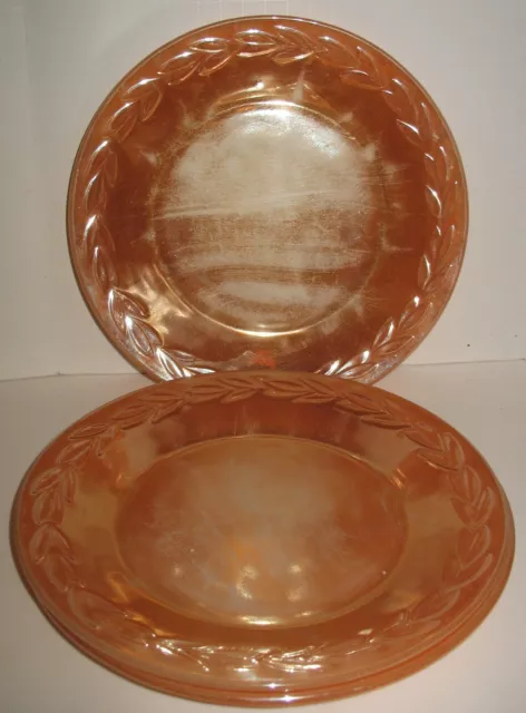 Lot of 3 Anchor Hocking Fire King Oven Ware Peach Luster Laurel Dinnner Plates