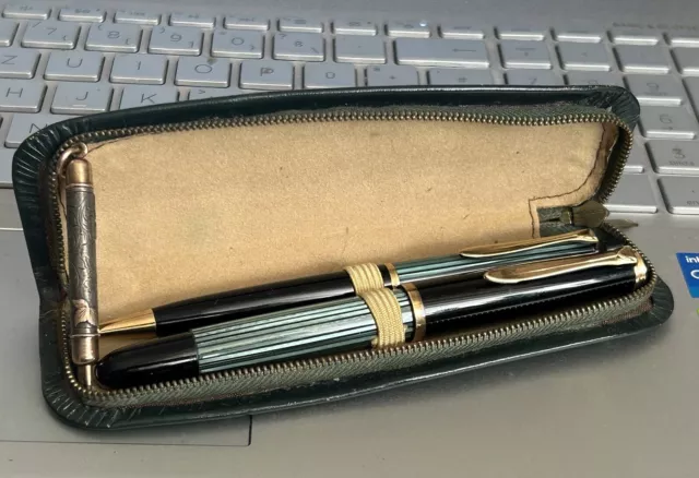 Schreibset Pelikan M400,  D350 W.-GERMANY schwarz-grün, Echtleder Etui, TOP!!!