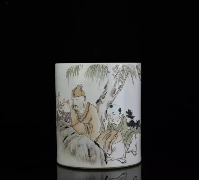 Old Rare Chinese Famille Rose Brush Pot With Wang Zhang Marked (Wx293)