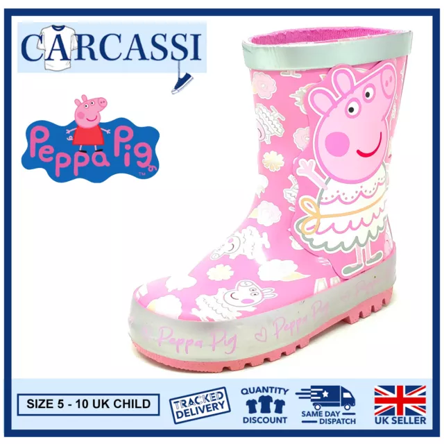 Stivali Wellington rosa pioggia Peppa Pig Wellies bambini taglia 5-10