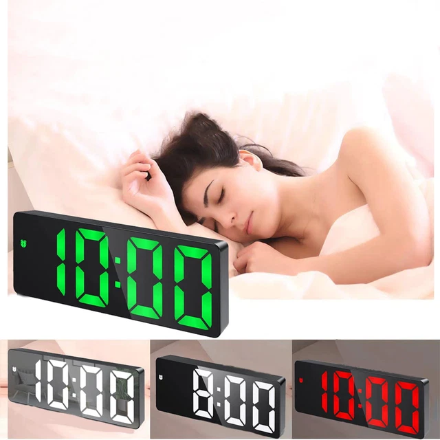 LED Electric Digital Alarm Clock Mains Battery Mirror Temperature Display New UK