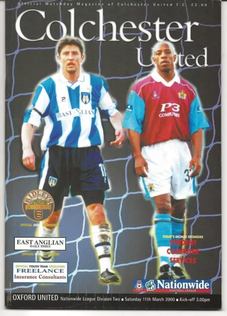 Football Programme COLCHESTER UNITED v OXFORD UNITED Mar 2000